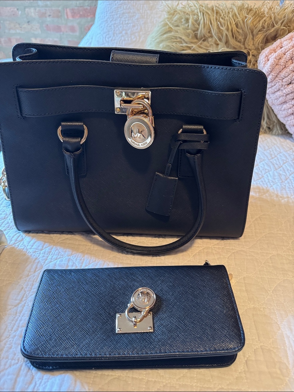 Michael Kors Black Saffiano Leather Satchel with Matching Wallet